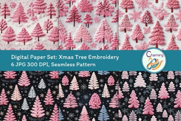 Digital Papers Set Snowflake Embroidery