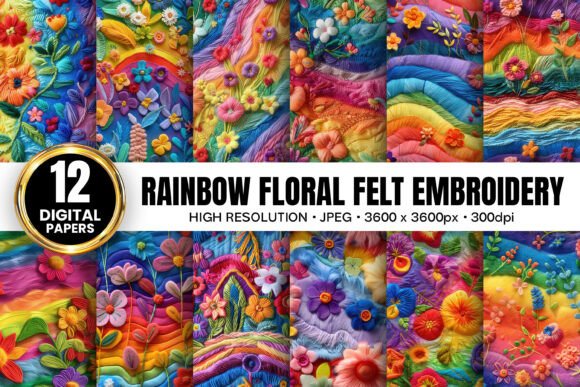 Rainbow Floral Felt Embroidery Patterns