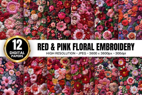Red Pink Floral Embroidery Patterns
