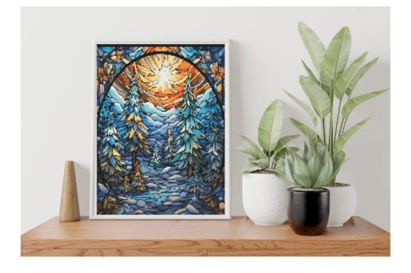 Stained Glass Fir Trees Cross Stitch