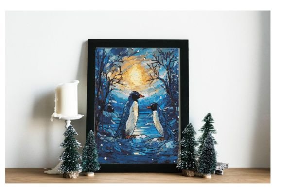 Stained Glass Penguins Cross Stitch
